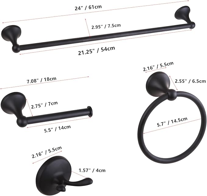 4 Piece Antique Bathroom Hardware Accessories Set Matte Black,24 Inch Towel Bar Set,Towel Rack Set,Bathroom Towel Holder Set