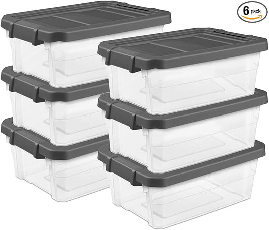 Sterilite Modular Stacker Box with Latching Lid, 16 Quart, 6-Pack | Clear Plastic Storage Bins - Stackable Organizing Container Boxes for Closet, Bathroom, and Office