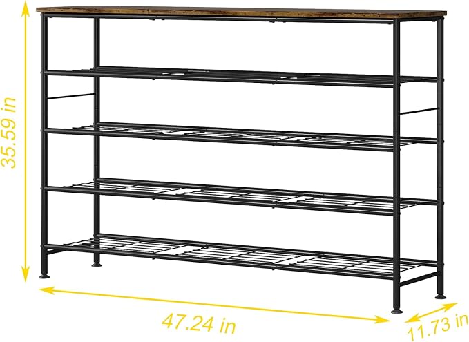 SUOERNUO 5 Tier Extra Long Shoe Rack Organizer Storage for Closet Entryway | Large Capacity Shelf,MDF Top Board,Sturdy Metal Frame,Ideal for Living Room,Hallway Black
