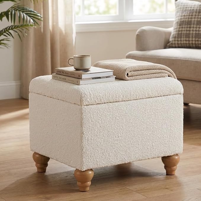 Spatial Order 22" Medium Rectangular Storage Ottoman - Cream Boucle