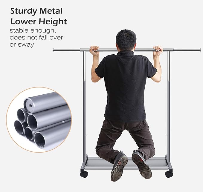MISSLO Short Clothing Racks for Hanging Clothes with Bottom Shelves and Wheels Heavy Duty Rolling Clothes Rack Kids Clothing Rack for Adult Coat, Closet, Wardrobe