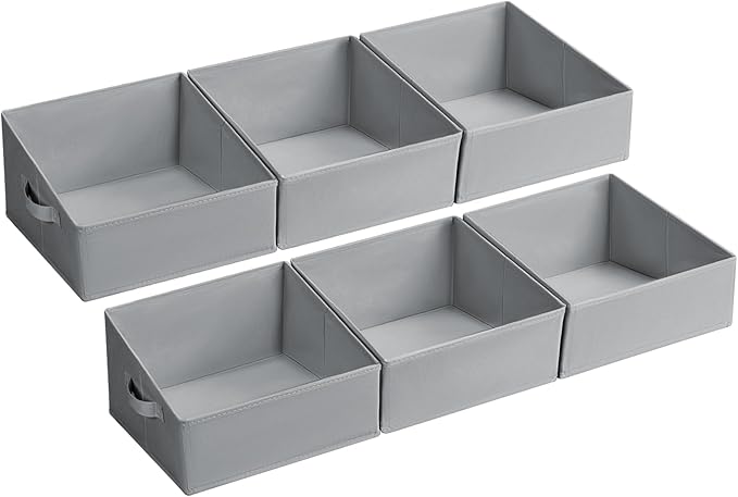 DIMJ Storage Bins for Closet, Trapezoid Storage Bins with Front Handle, Fabric Storage Baskets for Shelves, Line Closet Organizers for Toys, Boooks, Clothes, 6 Packs (Grey)