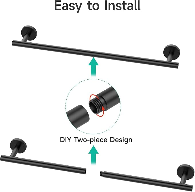 USHOWER Matte Black Towel Bar, 18-Inch Towel Racks for Bathroom | Thicken SUS304 Stainless Steel Towel Rod, Towel Holder Wall-Mounted, Modern Home Decor (Total Length 20-Inch)