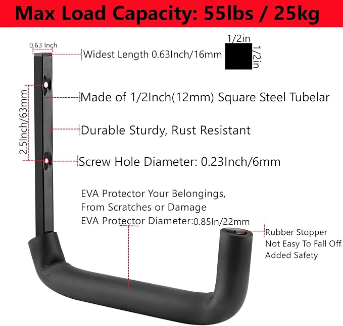 Garage Hooks, 10" Heavy Duty Garage Storage Tool Hangers, Wall Mount Storage Hooks for Garden Tools, Ladders, Bikes, Bulky Items