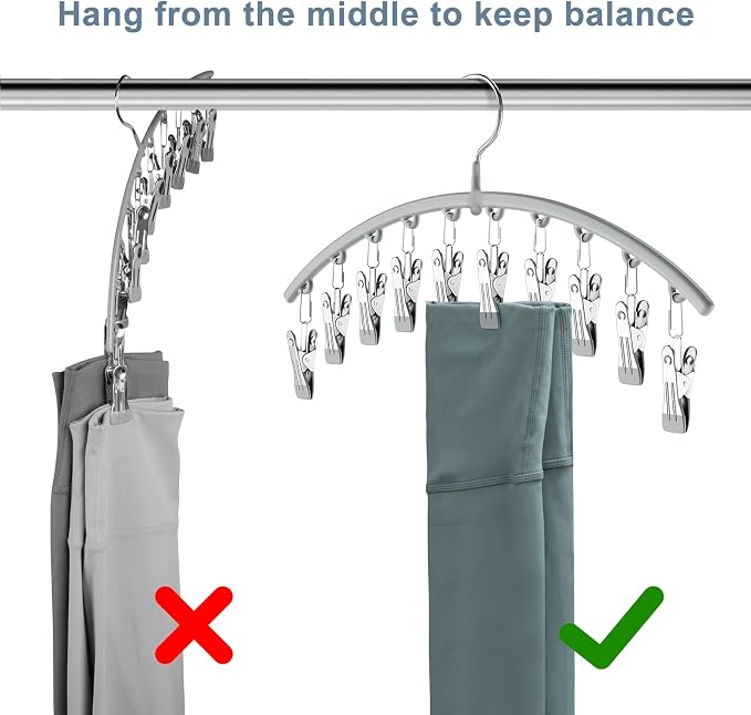 Volnamal Legging Organizer for Closet, Metal Yoga Pants Hanger w/Rubber Coated 1 Pack w/10 Clips Hold 10 Leggings, Hangers Space Saving Hanging Closet Organizer for Closet Organizers and Storage-Gray