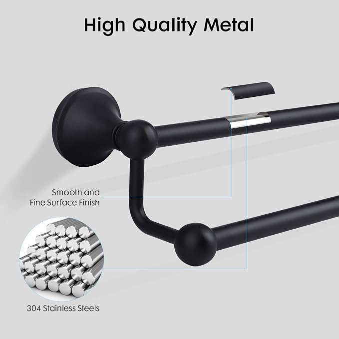 Antique 24 Inch Bathroom Double Towel Bar Matte Black,Towel Racks for Bathroom Wall Mounted,Bathroom Towel Holder Black,Two Towel Rod Hanger for Hotel