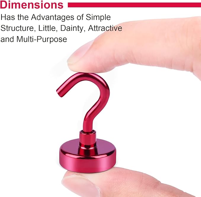 DIYMAG Magnetic Hooks 20pcs 30lbs Cruise Essentials 2026 Magnet Hook Red | Neodymium Heavy Duty Strong Magnets Hanging Ship Cabins Refrigerator Fridge Classroom Beach Vacation Kitchen Grills Home Tool