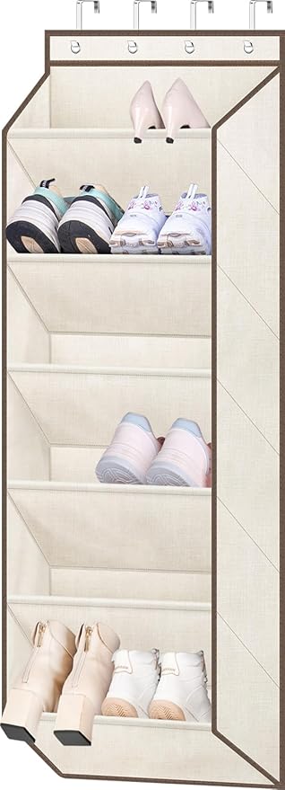 SLEEPING LAMB Over The Door Shoe Organizer for Closet with Large Deep Pockets, Narrow Shoe Rack for Door Hanging Boots Storage, Beige
