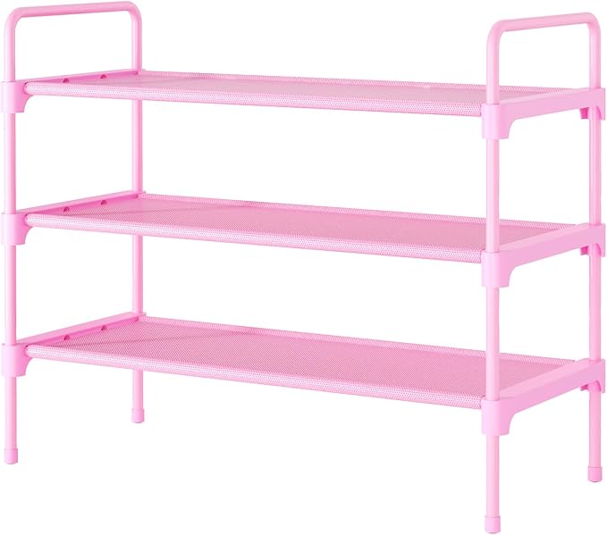 Kitsure Shoe Rack for Closet, Shoe Storage, 27.6" Wide - 3 Tiers, Pink | Shoe Organizer for Closet, Entryway, Living Room, Space-Saving Shoe Shelf, Sturdy Zapateras Organizer