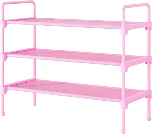 Kitsure Shoe Rack for Closet, Shoe Storage, 27.6" Wide - 3 Tiers, Pink | Shoe Organizer for Closet, Entryway, Living Room, Space-Saving Shoe Shelf, Sturdy Zapateras Organizer