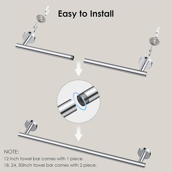 FORIOUS Towel Bar 18" Towel Racks for Bathroom Wall Mounted Chrome | Total Length 20 Inch, Rustproof, Stainless Steel Towel Holder, Wall Mounted for Bathroom Bedroom, Heavy Duty, Space Saving