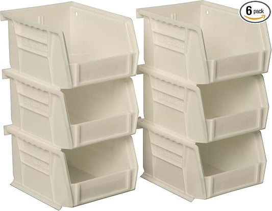 Akro-Mils 30210 AkroBins Plastic Storage Bins, Space-Saving Stackable Bins for Garage, Pantry, Craft Organization, 5" x 4" x 3", Stone, 6-Pack