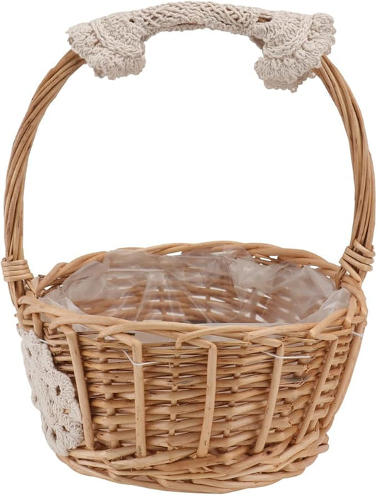 PRETYZOOM 1pc Creative Hand-woven Rattan Storage Basket Decorative Flower Basket for Home Decor Rustic Charm for Living Room Bedroom Office Wedding Supply