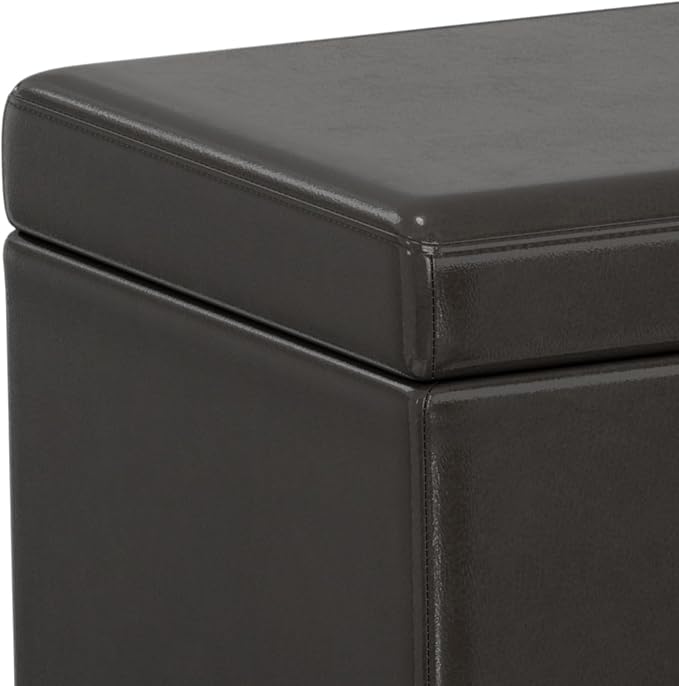 SIMPLIHOME Cosmopolitan 34" Wide Linen Look Fabric Storage Ottoman in Teal | Contemporary lift-top ottoman with high-density foam; rectangle storage bench or coffee table for living room or entryway.