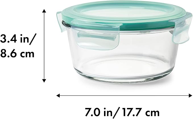 OXO Glass Food Storage Container, 4 Cup, Round | Smart Seal | Leakproof | Airtight | Pack of 2