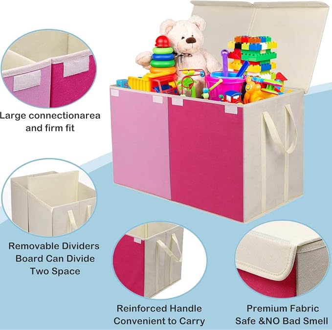 YOLOXO Toy Box Chest, Collapsible Sturdy Storage Bins with Lids, Extra Large Kids Toy Storage Organizer Boxes Bins Baskets for Kids, Boys, Girls, Nursery Room, Playroom, Closet (Pink)