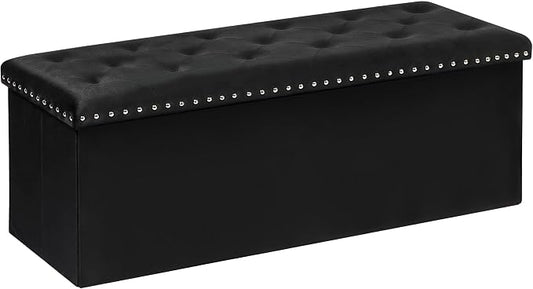 B FSOBEIIALEO Storage Ottoman Bench, Folding Tufted Ottomans with Storage, Extra Large 140L Storage Boxes Footrest Bench for Bedroom, Luxury Velvet Fabric 43 Inches Black