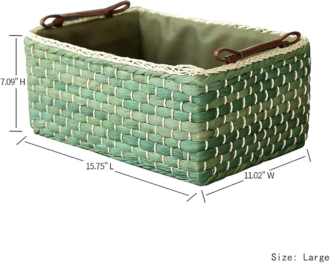 Basket Woven Maize Storage Bins for Drawers, Kingwillow(Green,Large)