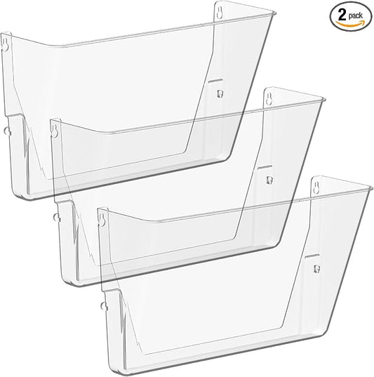 Gawerk Single Pocke Wall Mount File Holder Organizer (Clear, 3 Pack) | Acrylic Hanging Wall Organizer, Plastic Wall Mount Mails Magazines Organizer for Office and Home