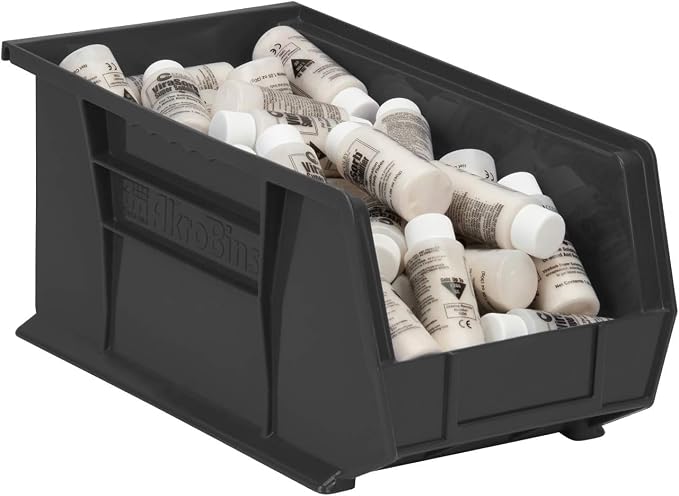 Akro-Mils 30240 AkroBins Plastic Storage Bins, 15"x8"x7", Black, 12-Pack | Space-Saving Stackable Bins for Garage, Pantry, Craft Organization