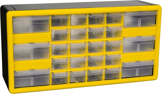 Akro-Mils 26-Drawer Plastic Storage Cabinet, 20"W x 6"D x 10"H, Yellow | Plastic Cabinet w/ Drawers for Garage Organization, Beads, Building Bricks Storage, Teacher Toolbox, Makeup Organizer, 10126