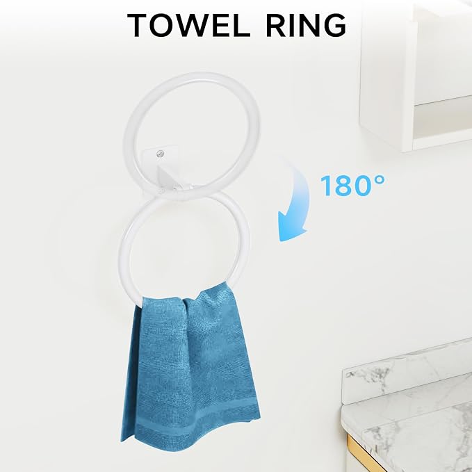 KLJKPA Bathroom Accessories Set, 4-Piece White Bathroom Hardware Set | 24 inch Towel Bar, Towel Racks for Bathroom, Robe Towel Hooks, Toilet Paper Holder Wall Mounted