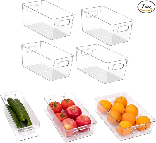 7 Pack Refrigerator Organizer Bins | 4 Sizes Stackable Clear Pantry Storage Bins with Handles for Fridge, Shelves, Drawer, Snack Organizer for Home & Kitchen