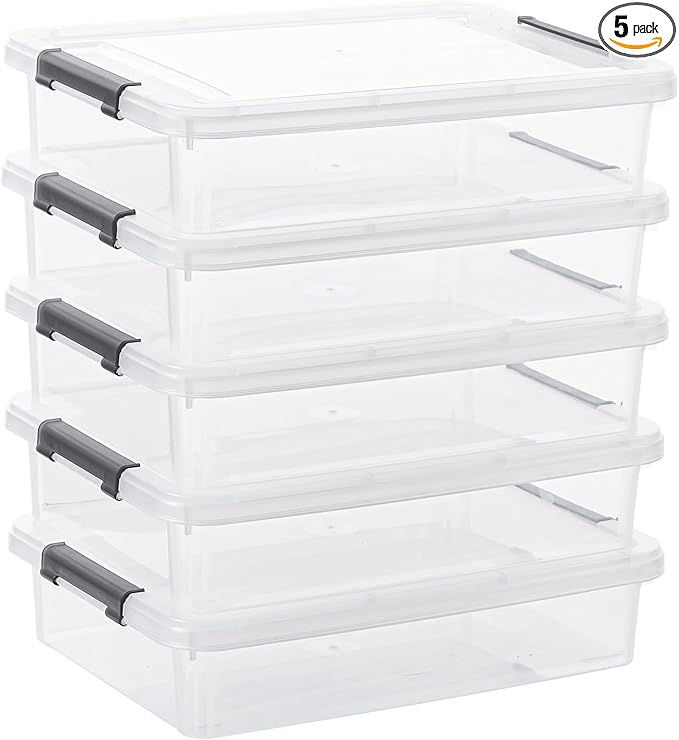 Citylife Storage Bins with Lids,6 Quart Clear Sensory Bins,Plastic Bins for Arts Crafts Organizers,Stackable Storage Containers for Home, Office, School, and Scrapbook Clear White,5 Packs