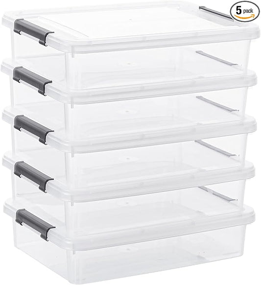 Citylife Storage Bins with Lids,6 Quart Clear Sensory Bins,Plastic Bins for Arts Crafts Organizers,Stackable Storage Containers for Home, Office, School, and Scrapbook Clear White,5 Packs