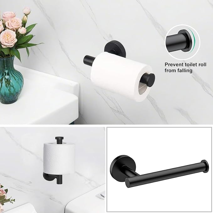 Black Bathroom Accessories Set, 7 Pieces Black Towel Bar Bathroom Hardware Set, 31.5 Inch Towel Racks for Bathroom, SUS304 Stainless Steel Bathroom Towel Holder Toilet Paper Holder Wall Mounted