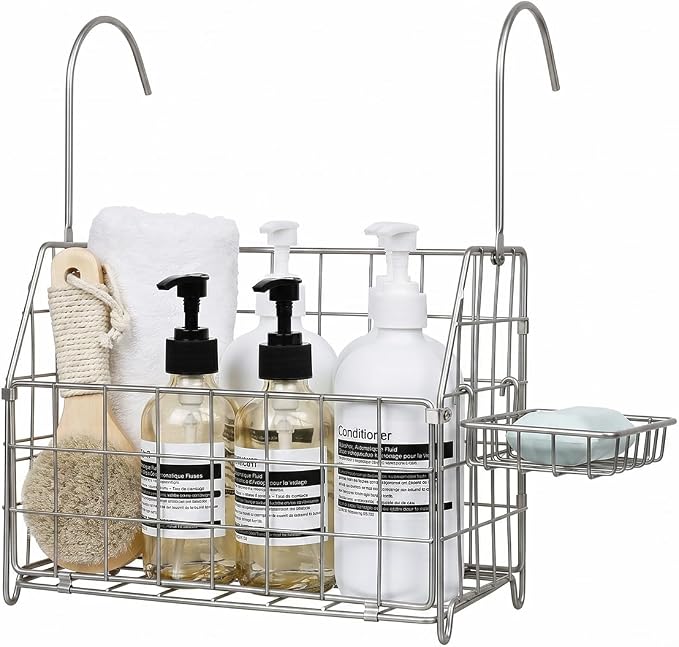 Large Rustproof Shower Caddy Hanging, 304 Stainless Steel Hanging Shower Organizer Basket for Bathroom & Bathtub, Over the Rod Shower Rack for Shampoo, Conditioner, Soap & Bath Accessories(Silver)