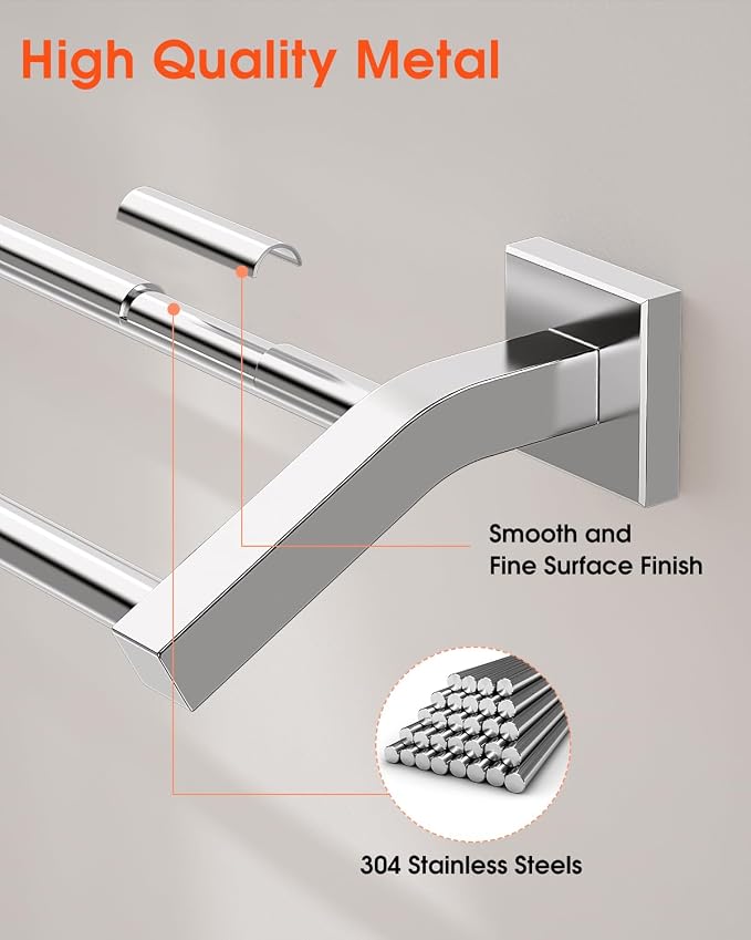 Alise Double Towel Bar,24" Double Towel Racks for Bathroom,Polished Chrome | Quick Drying Bathroom Towel Holder, SUS304 Stainless Steel Towel Hanger Wall Mounted, Useable Length 22.7"