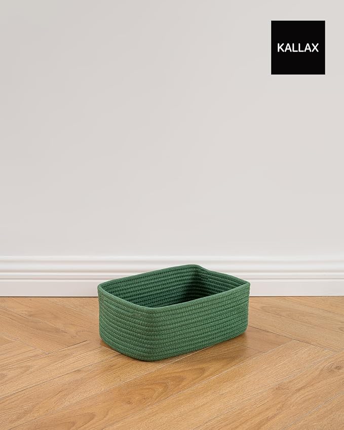 KALLAX Small Woven Storage Basket for Organizing, 12 x 8 x 4.5 inch, 3 Pack | Shelf baskets for closet organization, toy storage and home decor, Perfect as empty gift baskets for holidays, Green