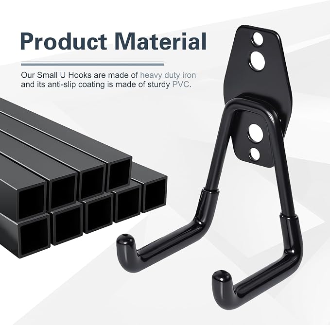 2 PCS Garage Storage Utility Hooks, Heavy Duty Metal Wall Mount Hooks, U Hook Garage Garden Tool Organizer, Fit for Cord, Ladders, Bikes, Tools, Bulky Items (Black)