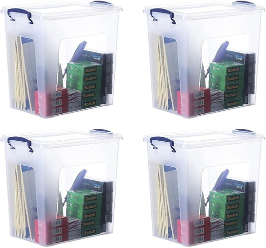 Superio Storage Bins with Lids, Clear Plastic Containers for Organizing, Stackable Totes, BPA Free, Odor Free, Organizer Boxes for Home, and Dorm (4 Pack, 14.7 Qt)