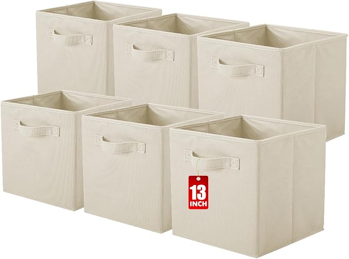 ShellKingdom Storage Bins, Foldable Fabric Storage Cube And Cloth Organizer | Storage Drawer For Closet And Toys, 13 X 13 X 13 INCH, 6 Pack (Beige)