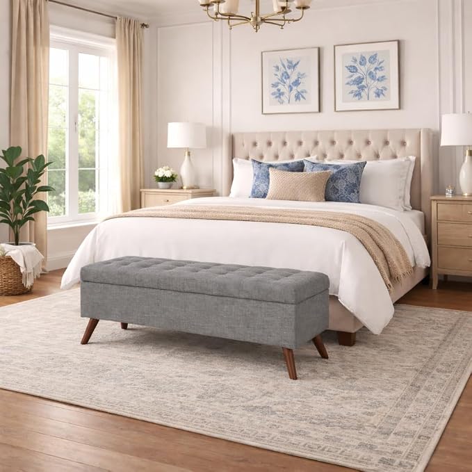 HomePop 48" Modern Tufted Storage Bench - Medium Gray