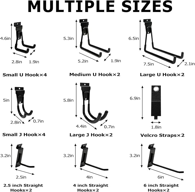 KOFANI 22PK Black Heavy Duty Steel Slatwall Hooks for Panel Storage Rack | Wall Hooks Geavy Duty for Hanging Bike, Ladder, Garden Tools,Broom,Hose，Anti-Slip Coating Garage Wall Organization