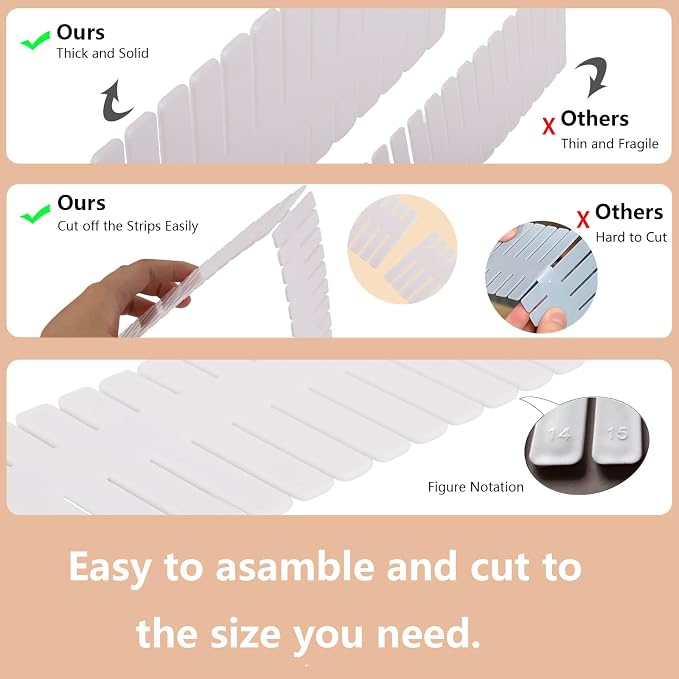 40Pcs Drawer Organizer Dividers 17"x2.8" Adjustable Storage Organizer Separator for Socks, Underwear, Makeup, Kitchen, Dresser