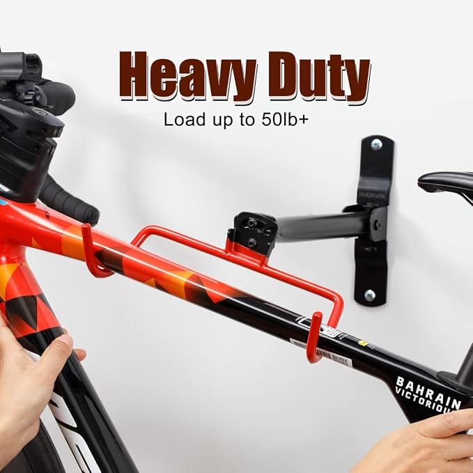 PHUNAYA Wall Mount Bike Rack,Bike Hanger Horizontal,Bicycle Holder Heavy Duty,Garage Bike Storage,Garage Organization Bicycle Hook with Rubber,Foldable and Adjustable Angle(2 pack)