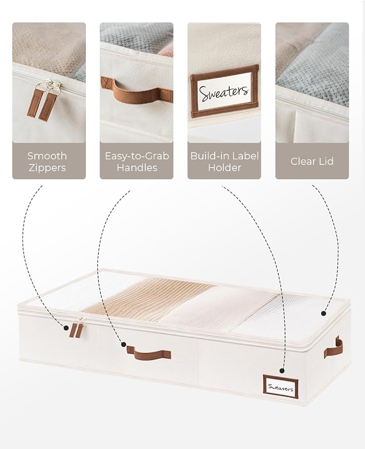 StorageWorks Large Under Bed Storage Containers with Handles and Label Holder, 2 Pack Ultra-thick Fabric Underbed Bins, Closet Organizer for Clothes, Blankets, Sweater