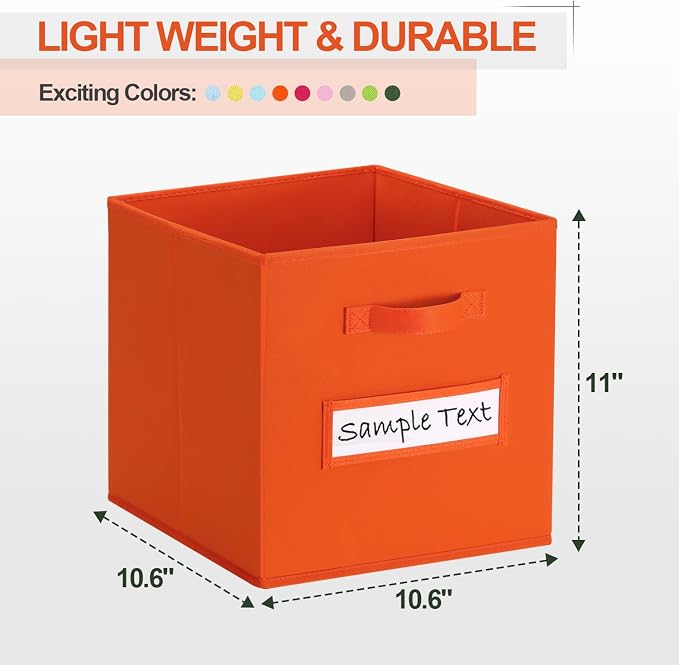 Fabric storage cubes (8 Pack) 11 Inch Cube Storage Bin, cube organizer bins with 8 Labels Window Cards & a Pen, Foldable cube organizer bins and Storage Box, Orange