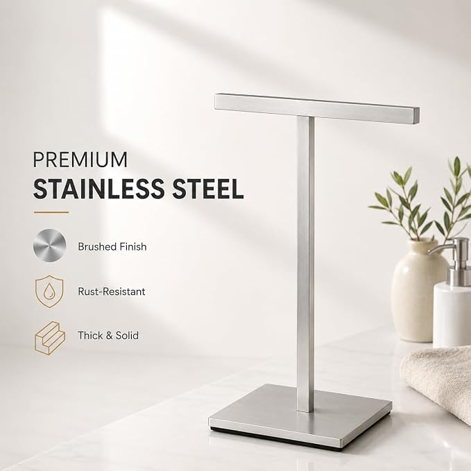 Bathroom Hand Towel Holder Stand，T-Shape Hand Towel Holder Stand SUS304 Stainless Steel for Bathroom，Kitchen or Vanity Countertop