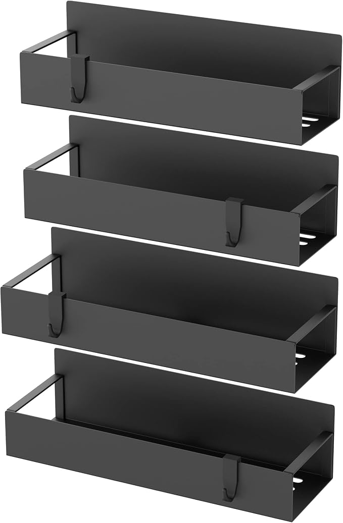 HuggieGems 4 Pack Magnetic Spice Storage Rack Organizer for Refrigerator and Oven, Matt Black Fridge Organizers and Storage