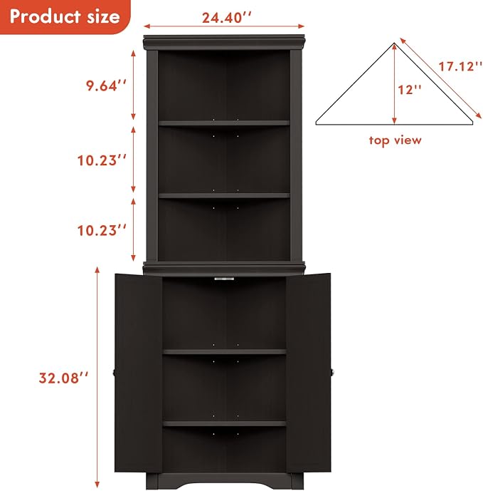 YESHOMY Corner Cabinet, Storage Cupboard with Doors, Brown | Tall Storage Cabinet with Adjustable Shelves, for Living Room, Bathroom, Kitchen