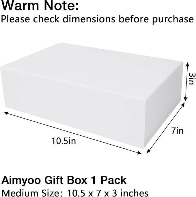 Aimyoo Small White Collapsible Gift Box with Magnetic Closure Lids 10.5x7x3 in, Bridesmaid Groomsman Proposal Boxes, Rectangle Storage Box 1 Pack