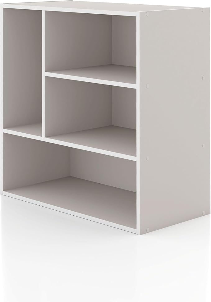 Homes: Inside + Out Apexa 4-Vertical Storage Organizer Shelves, Stackable Wood Bookcase for Organization, Dorm Teen Room Decor & Home Office, Taupe Grey