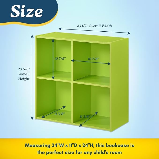 KB Designs - Green 4 Cube Storage Organizer Book Shelf, Toy Storage Organizer for Nursery, Kids Room, Playroom and Bedroom