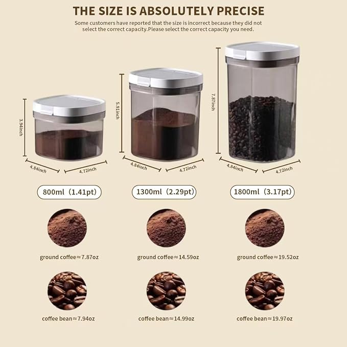 8oz Coffee Canister, Airtight Storage Container, 800ml | Food Storage Container with Magnetic Scoop, Kitchen Jar for Grounds, Beans, Tea, Sugar, Flour, Cereal