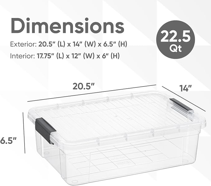 Superio Storage Bins with Lids, Clear Plastic Containers for Organizing, Stackable Totes, BPA Free, Odor Free, Organizer Boxes for Home, and Dorm (2 Pack, 22 Qt)